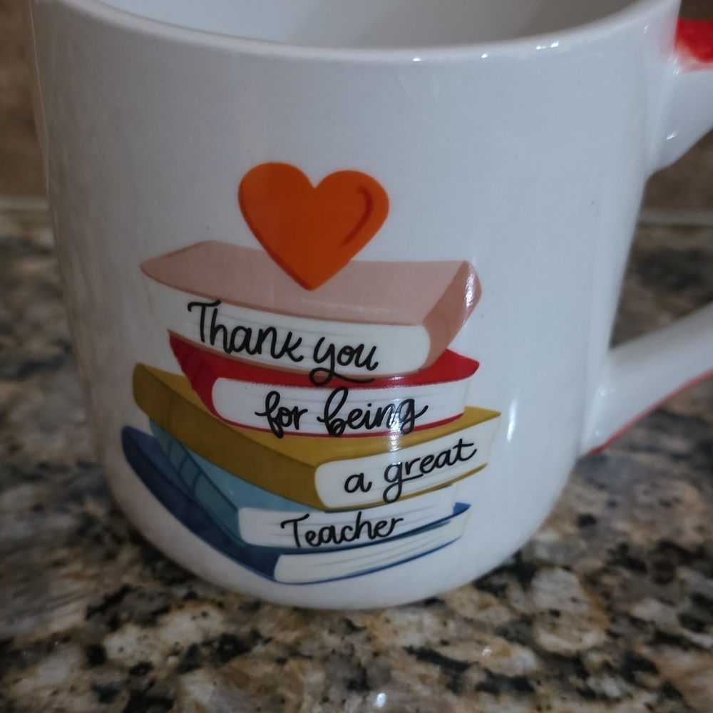 Paige & Willow Ceramic Thank You Teacher Coffee Mug Heart Handle Microwave Safe